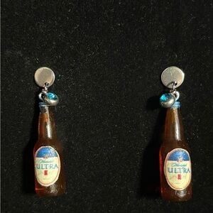 Mini ultra Beer Bottle Earrings with Blue Accents